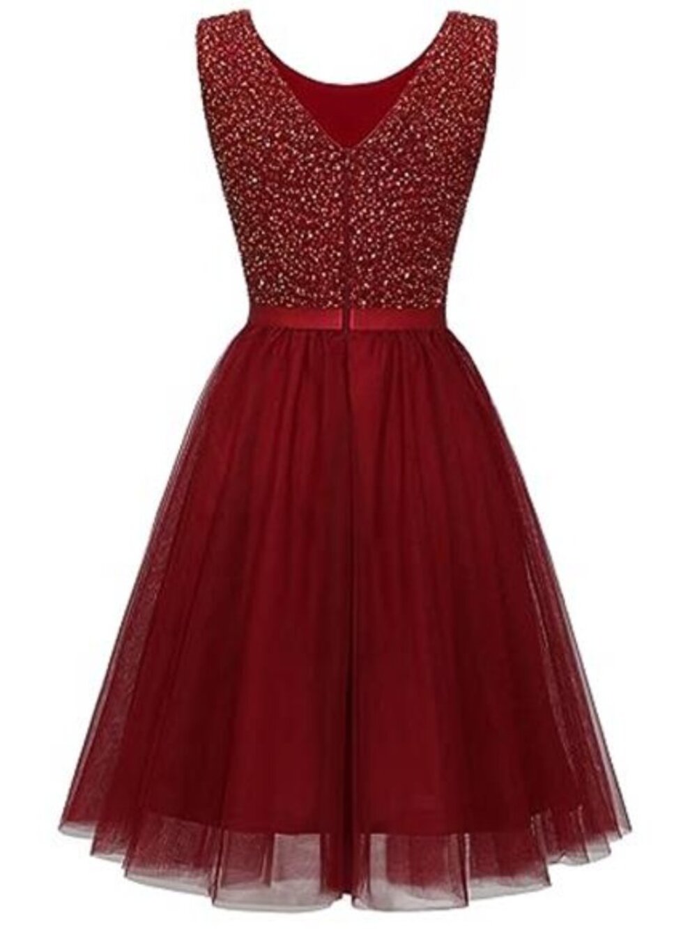 Sequin Dress Vintage A Line Wedding Formal Swing Tulle Dress Burgandy - Picture 6 of 6